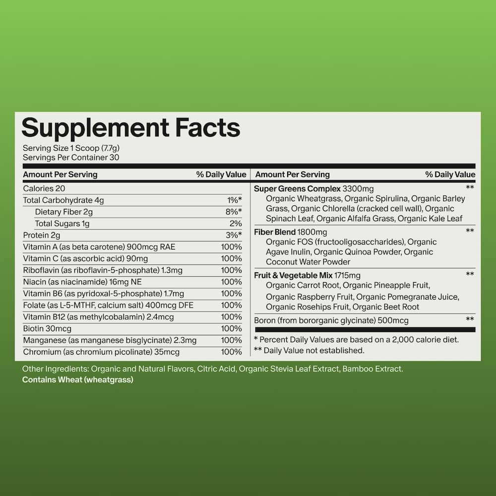 Super Greens - Fiber & Superfood Blend (Mixed Berry Flavor) Supplement Facts