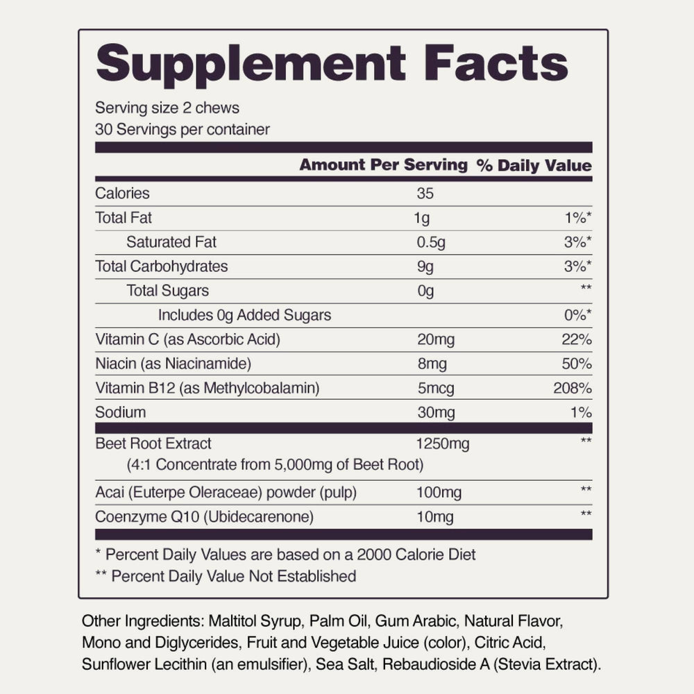 Heart Beets Chews Supplement Facts