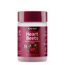 Heart Beets Capsules. This product is a dietary supplement packaged in a clear plastic bottle with a dark red screw-top lid