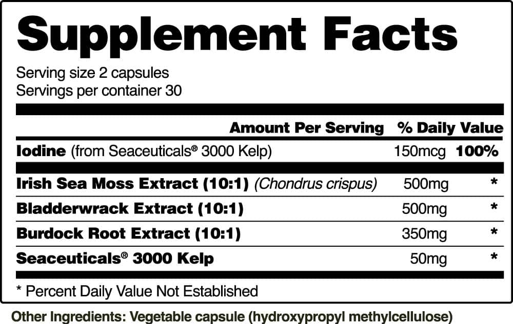 Irish Sea Moss with Iodine Energy Support Facts Image